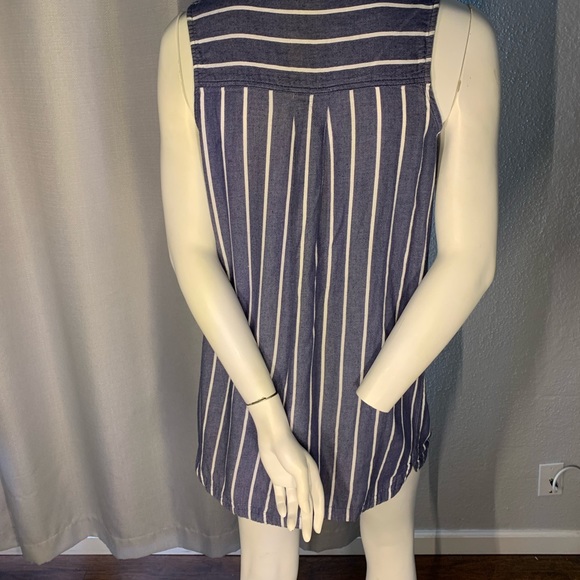 Blue denim with white stripes mini dress with collar - Picture 2 of 2